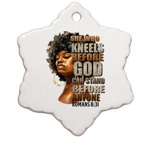 Black Girl She Who Kneels Before God Christian Afro Ceramic Star Ornament