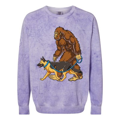 Bigfoot German Shepherd Dog Walk Funny Sasquatch Lovers Colorblast Crewneck Sweatshirt