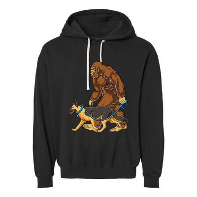 Bigfoot German Shepherd Dog Walk Funny Sasquatch Lovers Garment-Dyed Fleece Hoodie