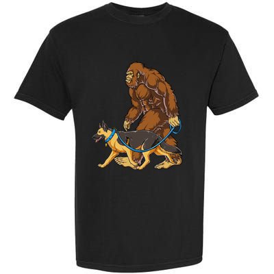 Bigfoot German Shepherd Dog Walk Funny Sasquatch Lovers Garment-Dyed Heavyweight T-Shirt