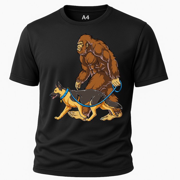 Bigfoot German Shepherd Dog Walk Funny Sasquatch Lovers Cooling Performance Crew T-Shirt