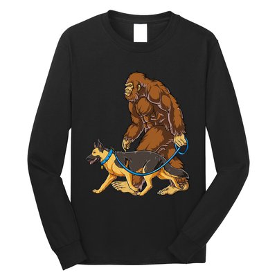 Bigfoot German Shepherd Dog Walk Funny Sasquatch Lovers Long Sleeve Shirt