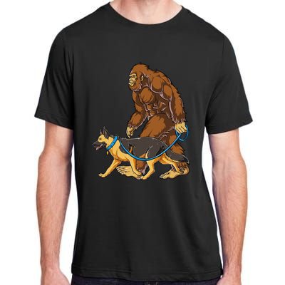 Bigfoot German Shepherd Dog Walk Funny Sasquatch Lovers Adult ChromaSoft Performance T-Shirt