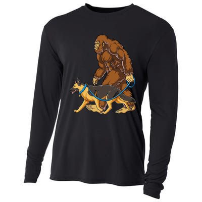 Bigfoot German Shepherd Dog Walk Funny Sasquatch Lovers Cooling Performance Long Sleeve Crew