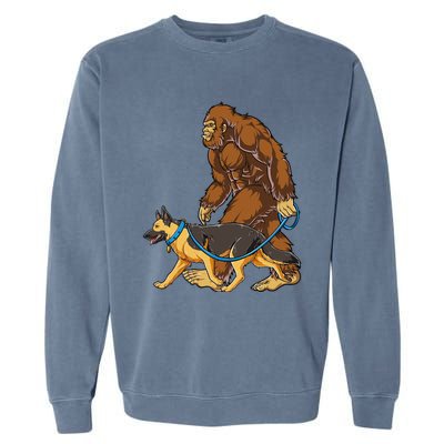 Bigfoot German Shepherd Dog Walk Funny Sasquatch Lovers Garment-Dyed Sweatshirt