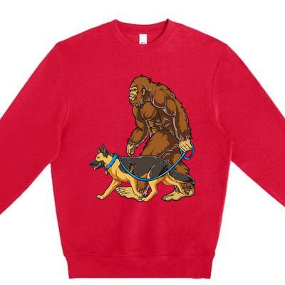 Bigfoot German Shepherd Dog Walk Funny Sasquatch Lovers Premium Crewneck Sweatshirt