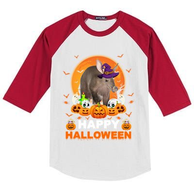 Boo Ghost Scary Pumpkin Moon Witch Aardvark Halloween Gift Kids Colorblock Raglan Jersey