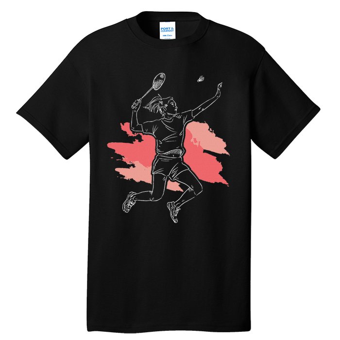 Badminton Girl Smash Shuttlecock Athlete Sports Tall T-Shirt