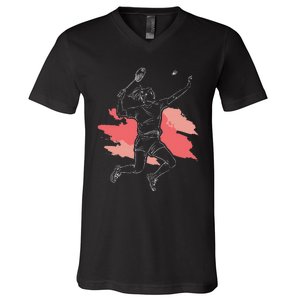 Badminton Girl Smash Shuttlecock Athlete Sports V-Neck T-Shirt