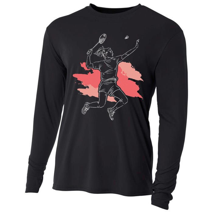 Badminton Girl Smash Shuttlecock Athlete Sports Cooling Performance Long Sleeve Crew