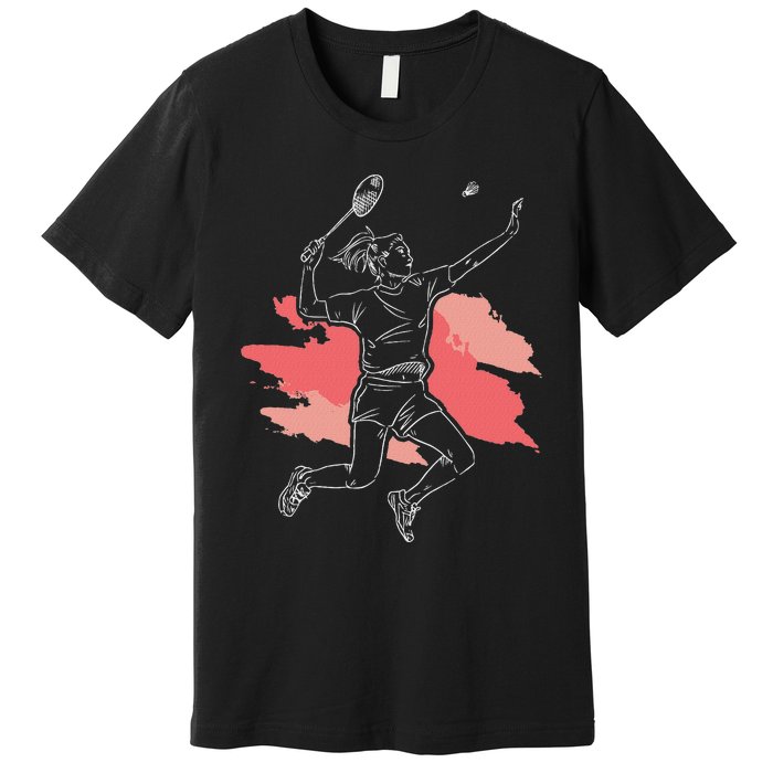 Badminton Girl Smash Shuttlecock Athlete Sports Premium T-Shirt