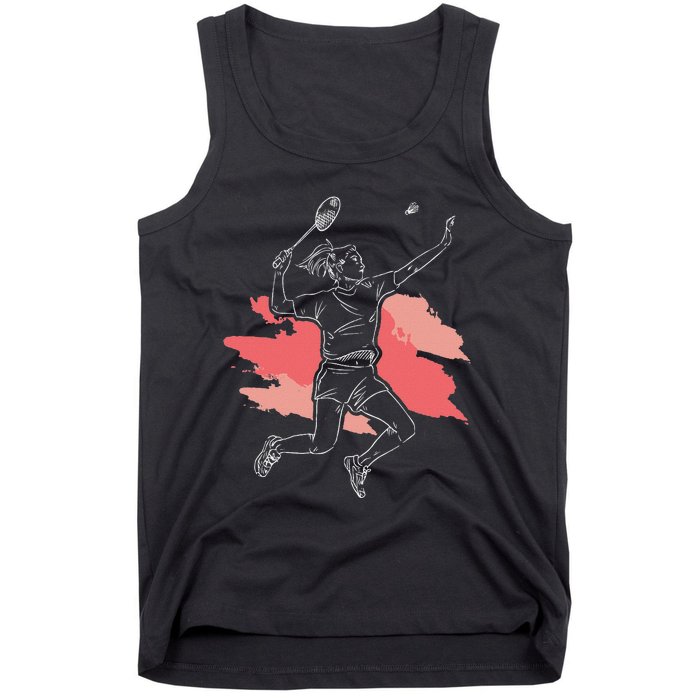 Badminton Girl Smash Shuttlecock Athlete Sports Tank Top