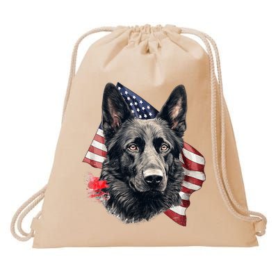 Black German Shepherd 4th Of July Dog Lover American Flag Drawstring Bag