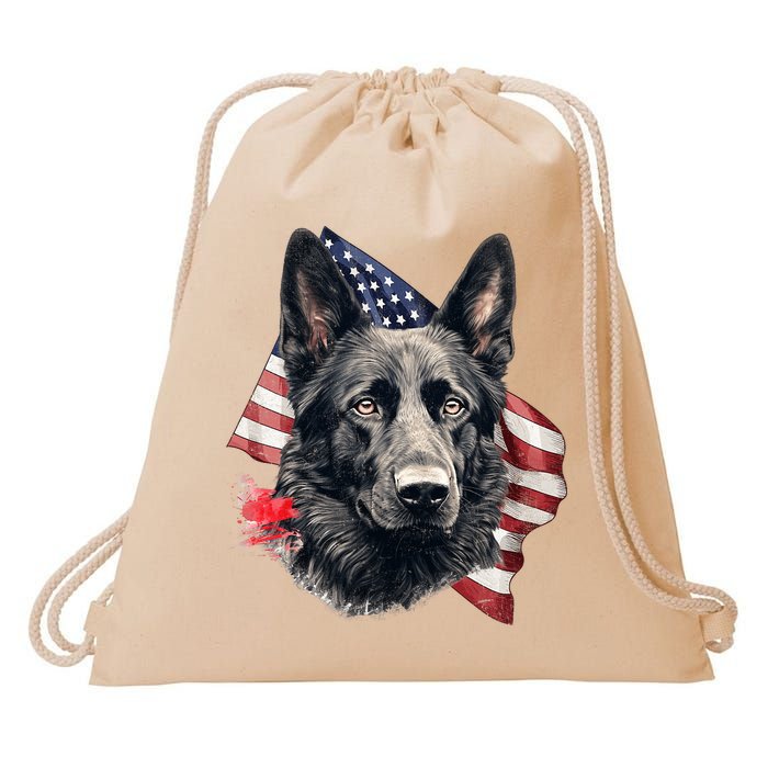 Black German Shepherd 4th Of July Dog Lover American Flag Drawstring Bag