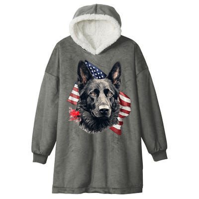 Black German Shepherd 4th Of July Dog Lover American Flag Hooded Wearable Blanket