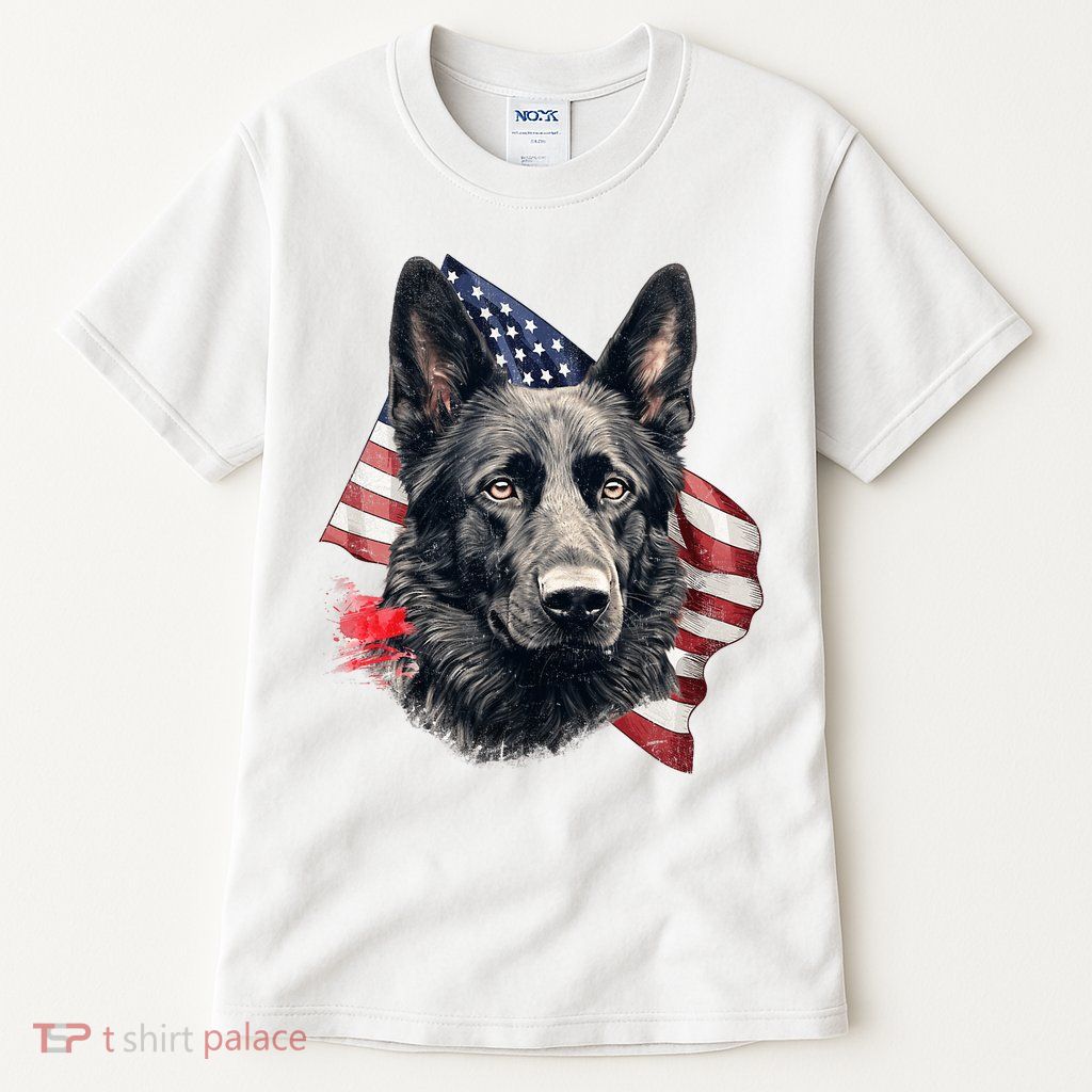 Black German Shepherd 4th Of July Dog Lover American Flag Tall T-Shirt