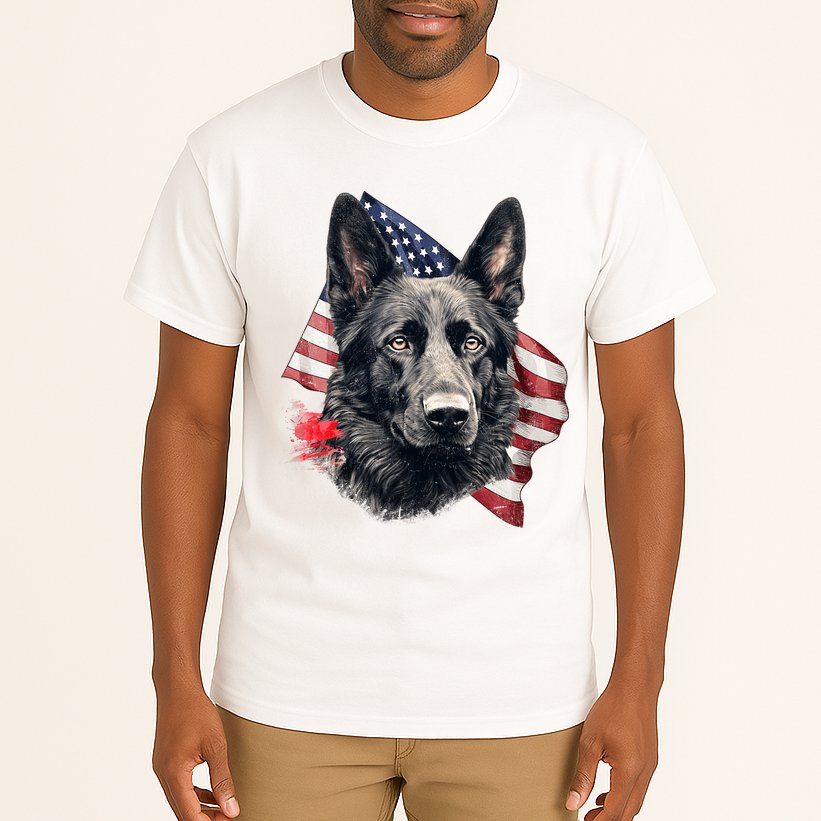 Black German Shepherd 4th Of July Dog Lover American Flag Tall T-Shirt