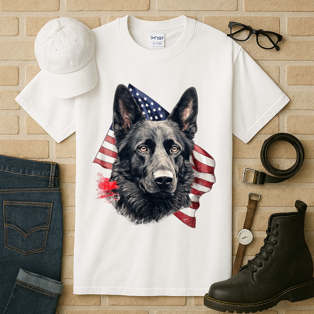 Black German Shepherd 4th Of July Dog Lover American Flag Tall T-Shirt