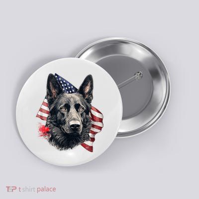 Black German Shepherd 4th Of July Dog Lover American Flag Button