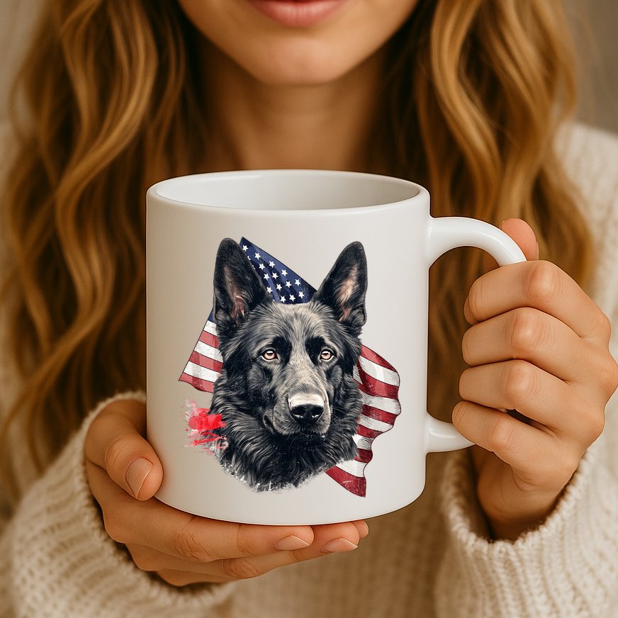 Black German Shepherd 4th Of July Dog Lover American Flag Mug