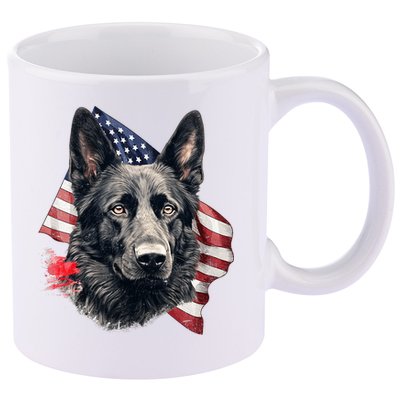 Black German Shepherd 4th Of July Dog Lover American Flag 11oz C Handle Ceramic Mug