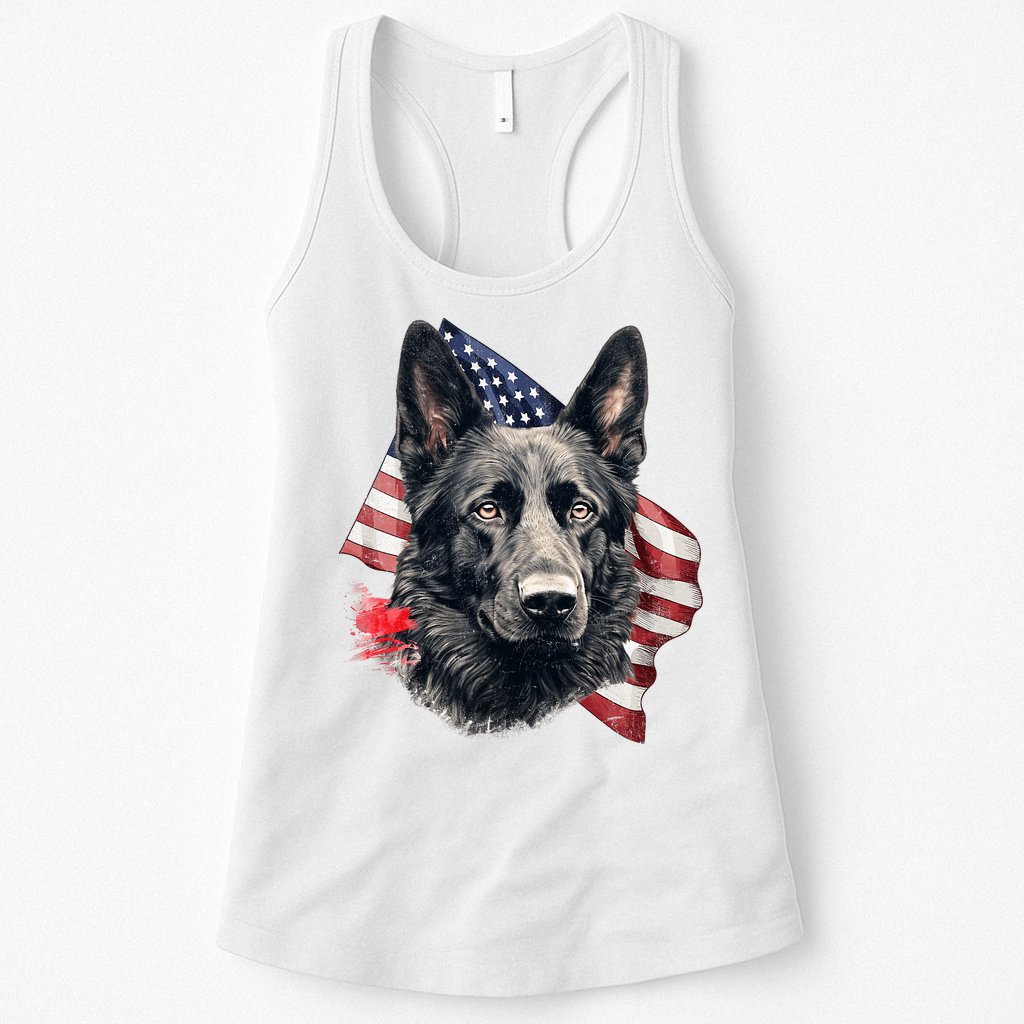 Black German Shepherd 4th Of July Dog Lover American Flag Womens Tank Top