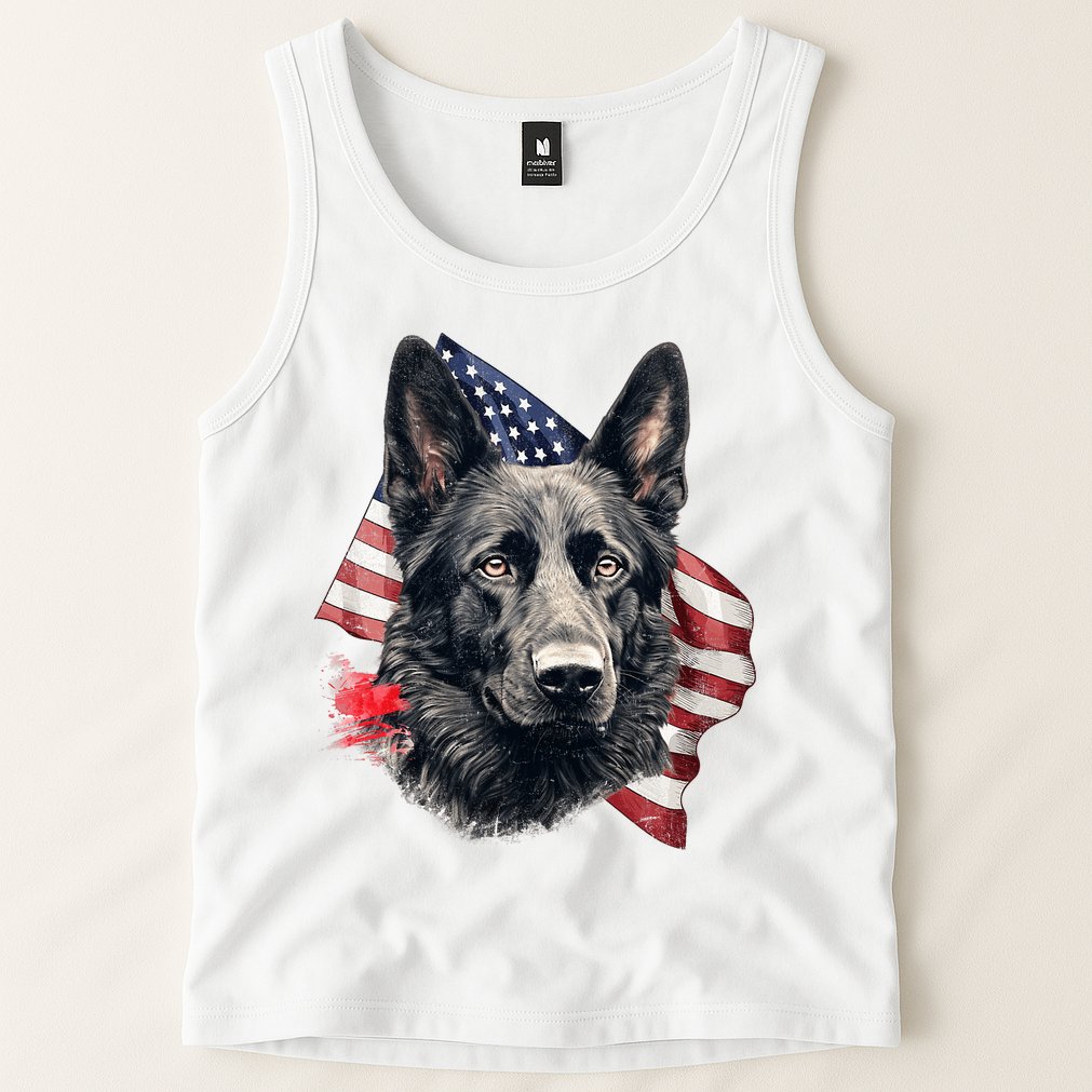 Black German Shepherd 4th Of July Dog Lover American Flag Tank Top