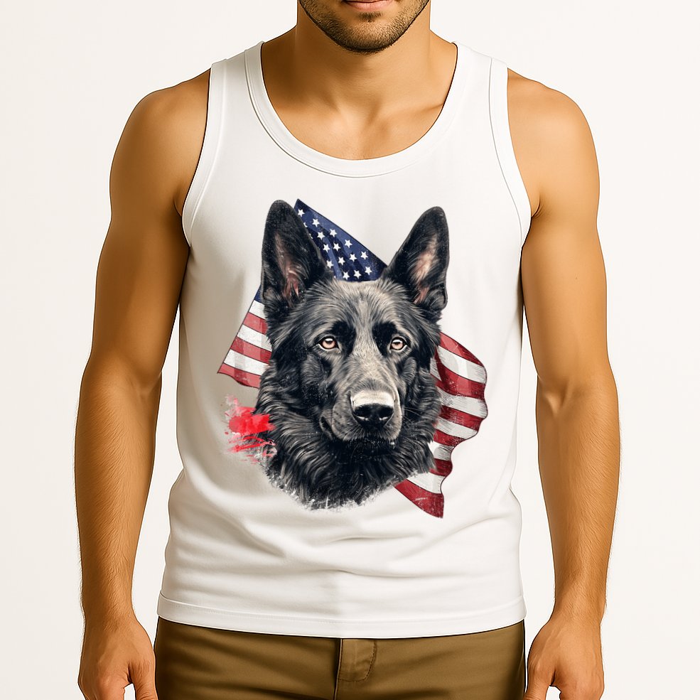 Black German Shepherd 4th Of July Dog Lover American Flag Tank Top
