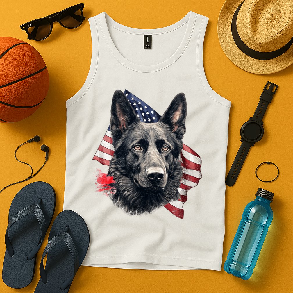 Black German Shepherd 4th Of July Dog Lover American Flag Tank Top