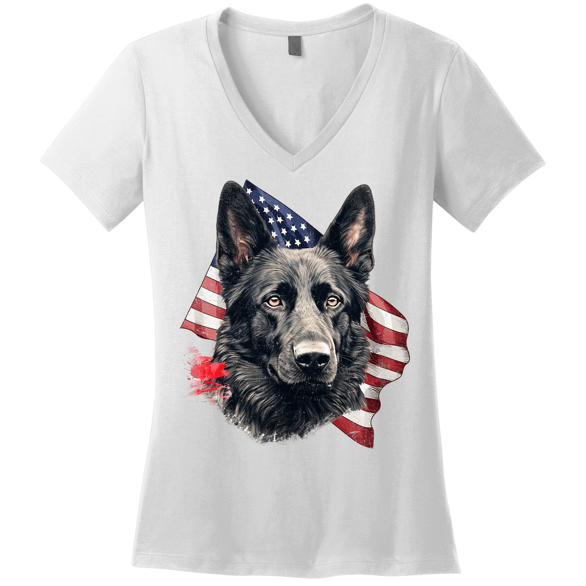 Black German Shepherd 4th Of July Dog Lover American Flag Women's V-Neck T-Shirt