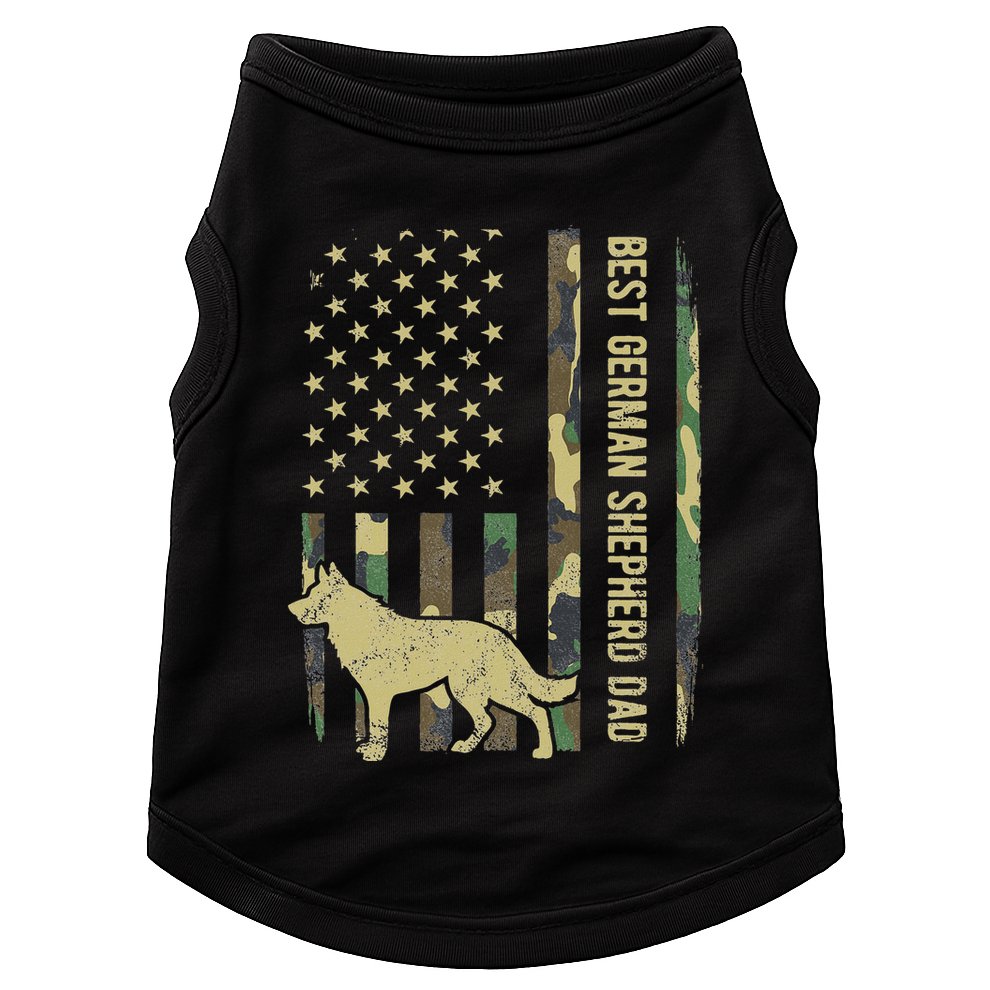 Best German Shepherd Dog Dad Camouflage American Flag Doggie Tank
