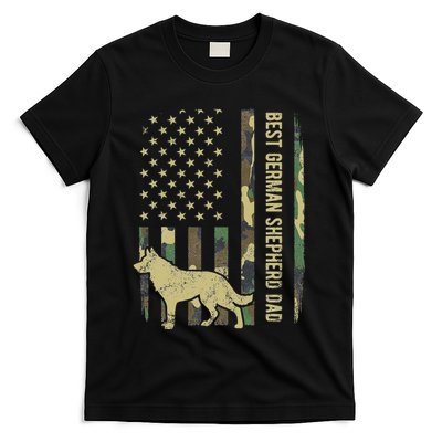 Best German Shepherd Dog Dad Camouflage American Flag T-Shirt
