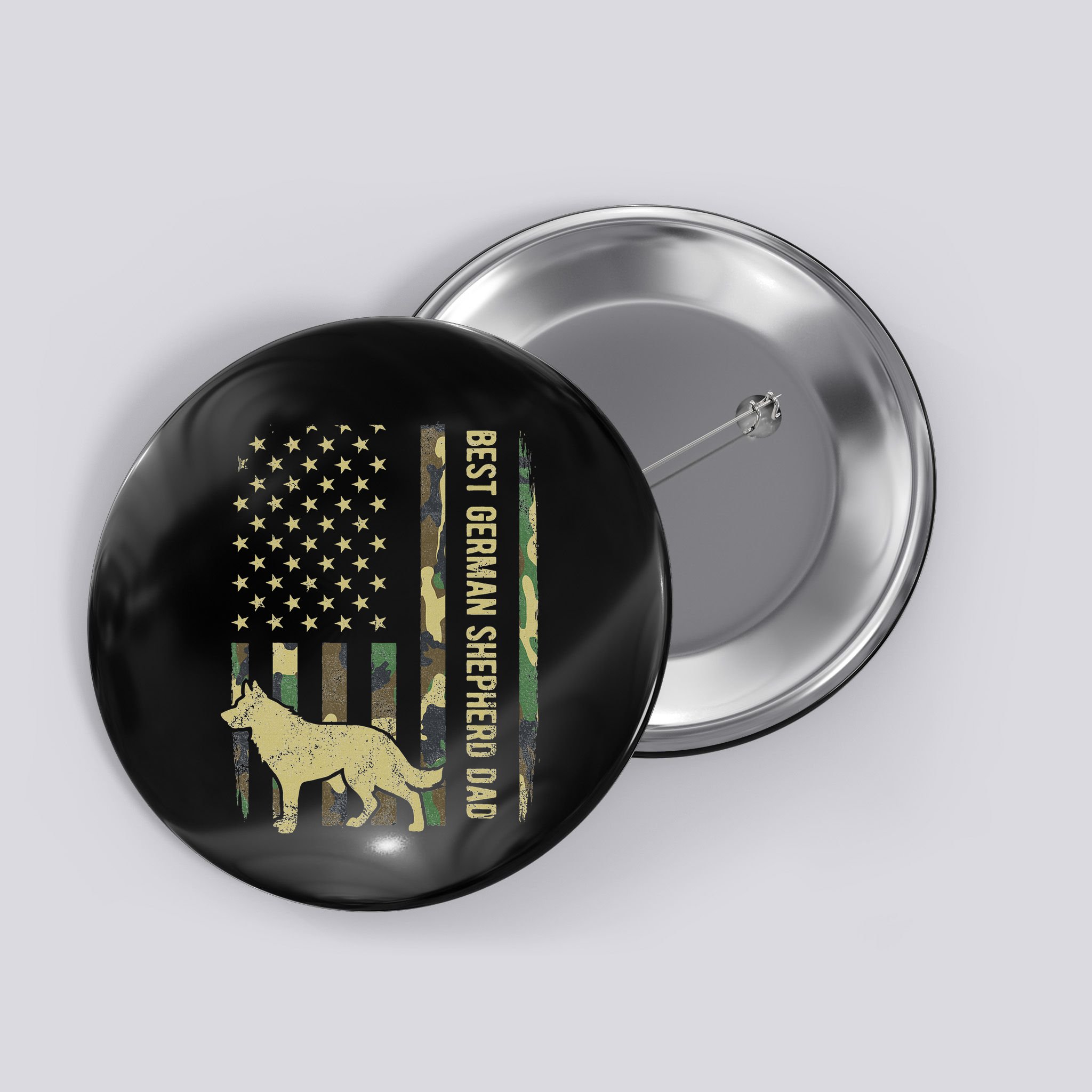 Best German Shepherd Dog Dad Camouflage American Flag Button