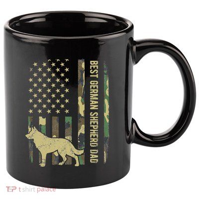 Best German Shepherd Dog Dad Camouflage American Flag 11oz C Handle Ceramic Mug
