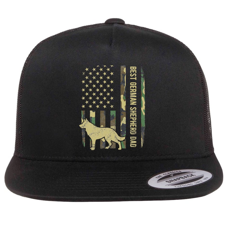 Best German Shepherd Dog Dad Camouflage American Flag Flat Bill Trucker Hat