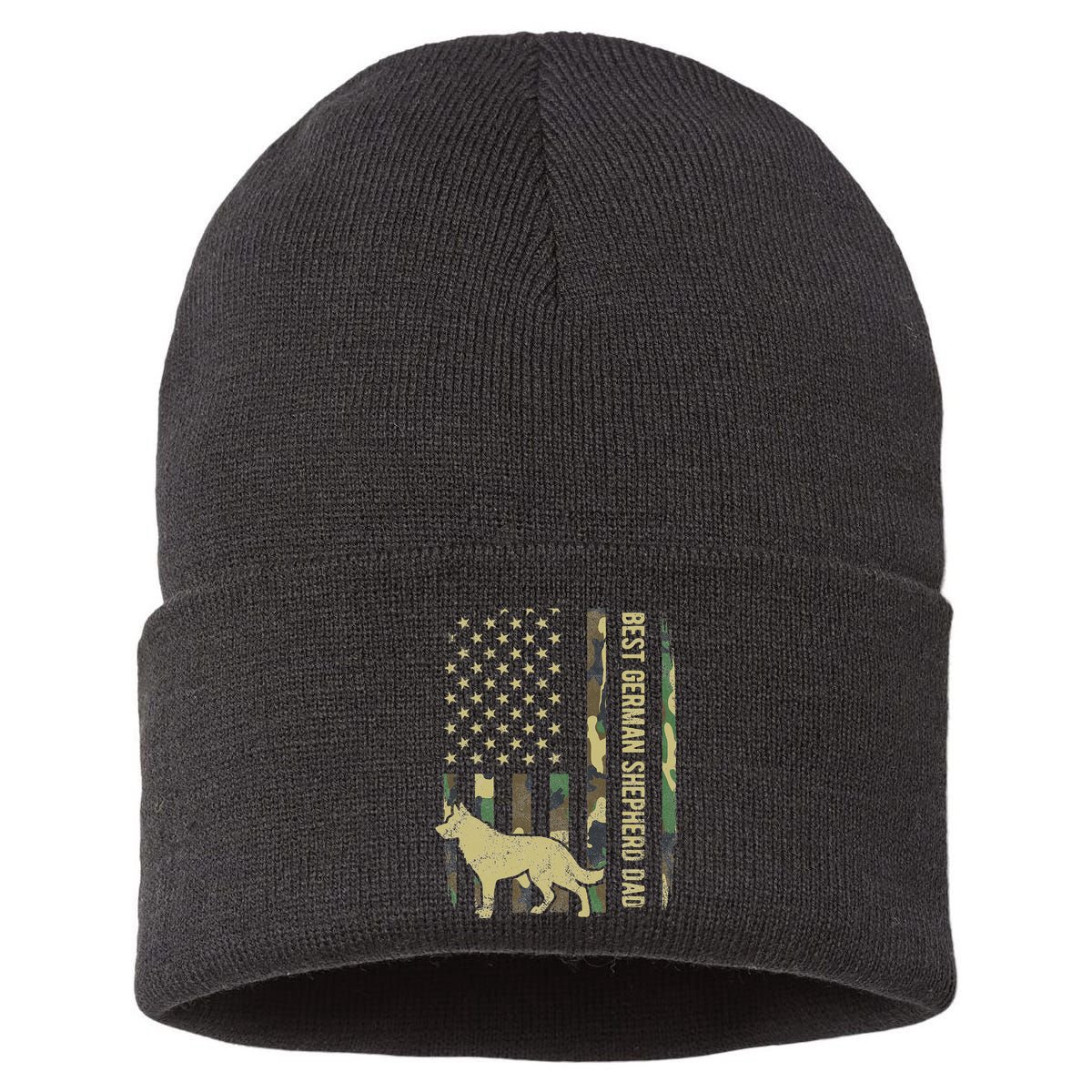 Best German Shepherd Dog Dad Camouflage American Flag Sustainable Knit Beanie