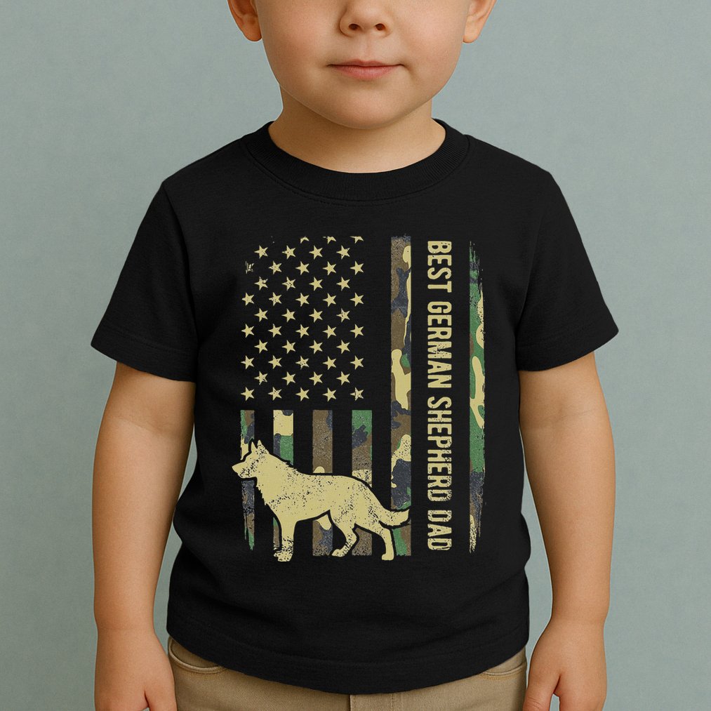 Best German Shepherd Dog Dad Camouflage American Flag Toddler T-Shirt