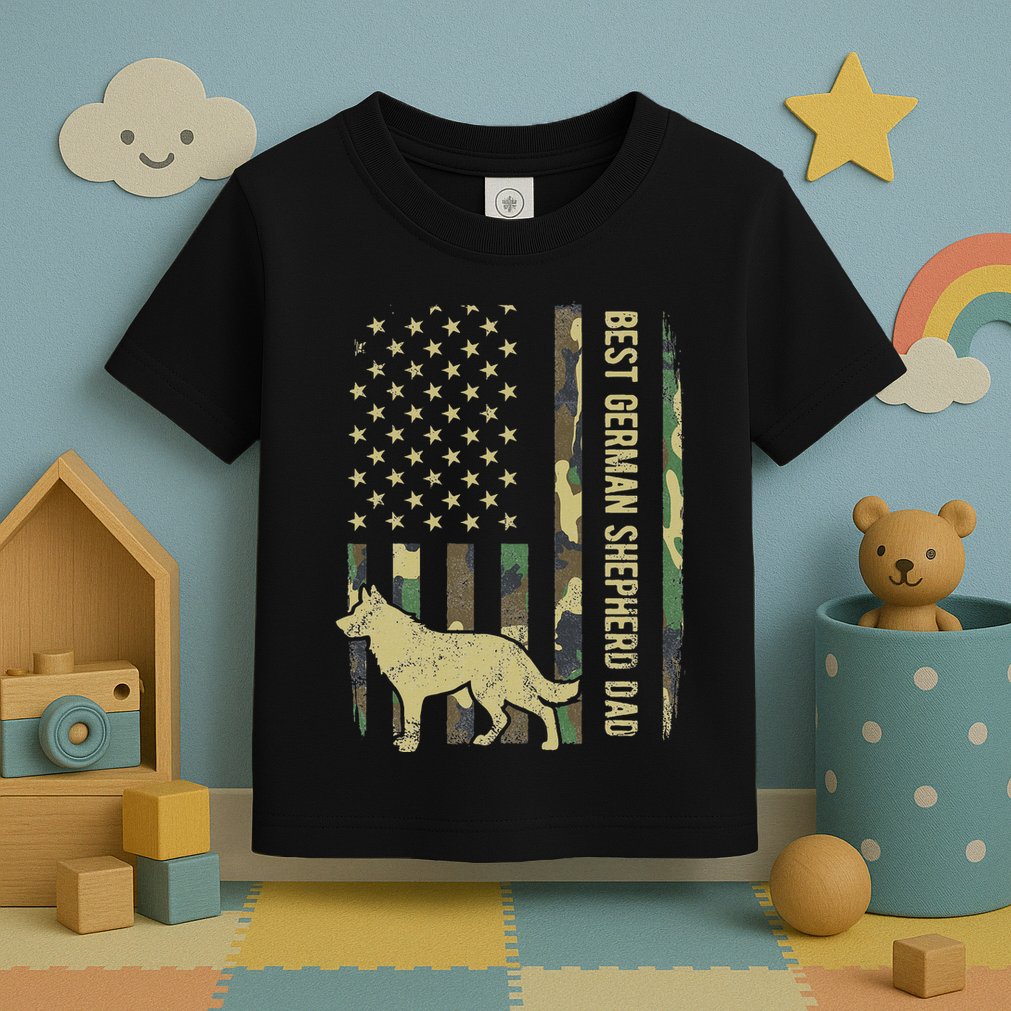 Best German Shepherd Dog Dad Camouflage American Flag Toddler T-Shirt