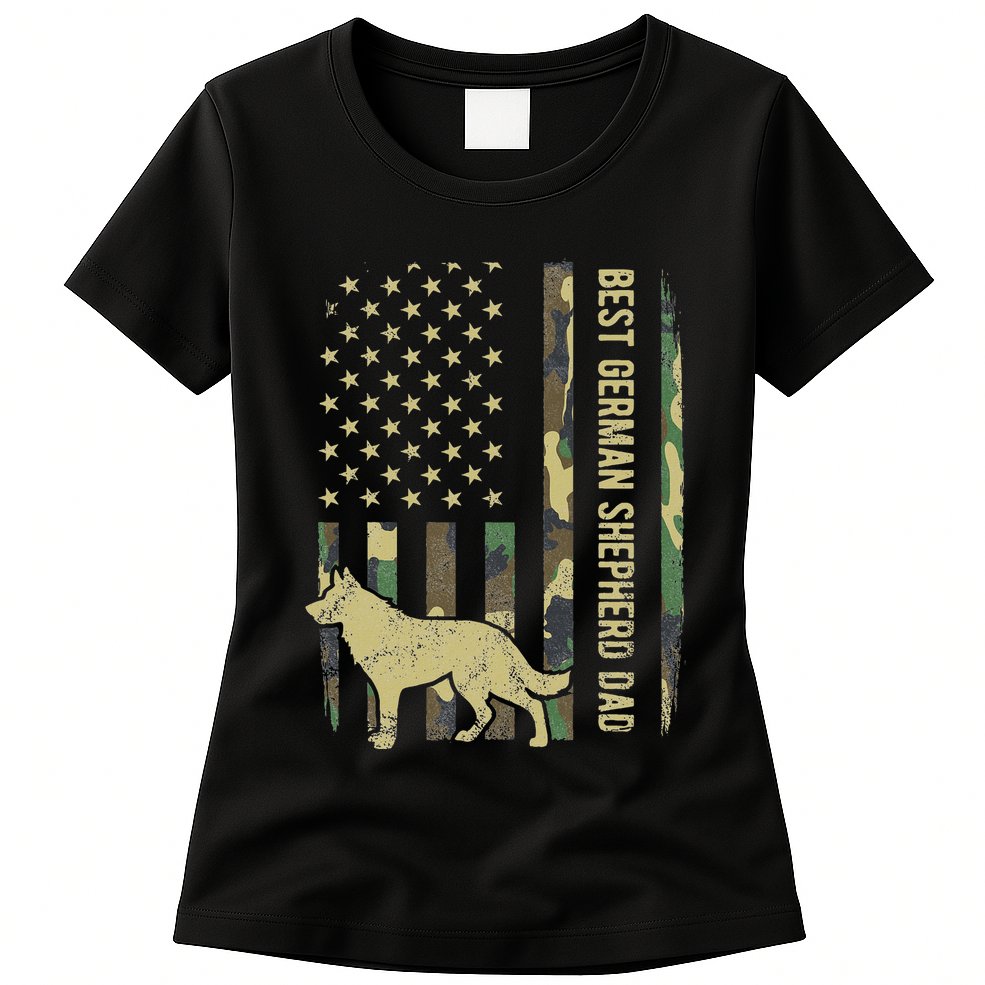 Best German Shepherd Dog Dad Camouflage American Flag Womens T-Shirt