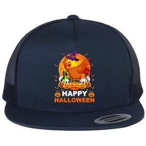 Boo Ghost Scary Pumpkin Moon Witch Rooster Halloween Flat Bill Trucker Hat