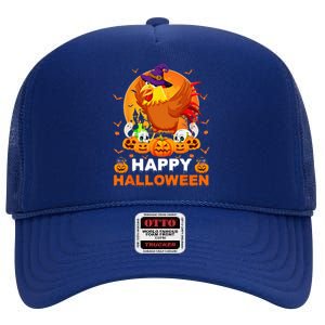 Boo Ghost Scary Pumpkin Moon Witch Rooster Halloween High Crown Mesh Back Trucker Hat