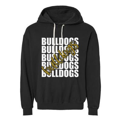 Bulldogs Gold School Sports Fan Team Spirit Garment-Dyed Fleece Hoodie