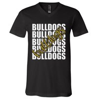 Bulldogs Gold School Sports Fan Team Spirit V-Neck T-Shirt