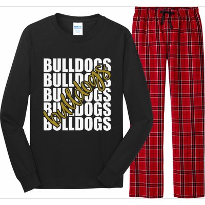 Bulldogs Gold School Sports Fan Team Spirit Long Sleeve Pajama Set