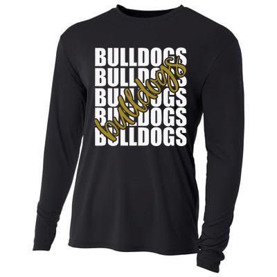 Bulldogs Gold School Sports Fan Team Spirit Cooling Performance Long Sleeve Crew