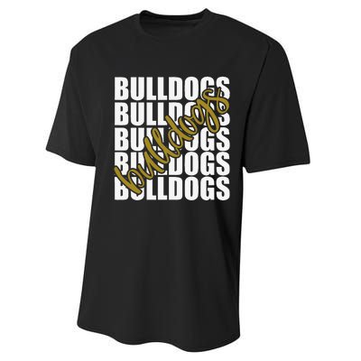 Bulldogs Gold School Sports Fan Team Spirit Performance Sprint T-Shirt