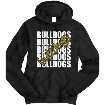 Bulldogs Gold School Sports Fan Team Spirit Tie Dye Hoodie