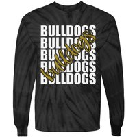 Bulldogs Gold School Sports Fan Team Spirit Tie-Dye Long Sleeve Shirt