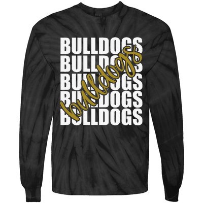 Bulldogs Gold School Sports Fan Team Spirit Tie-Dye Long Sleeve Shirt