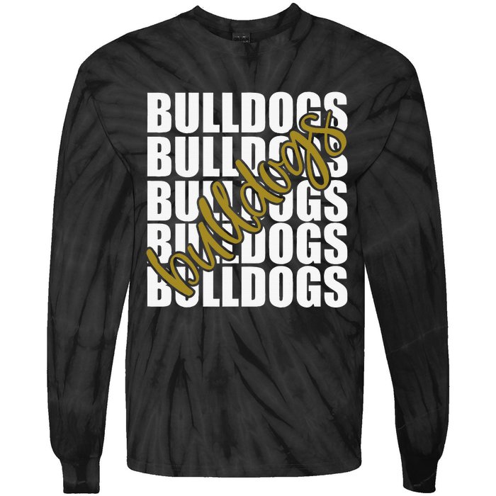 Bulldogs Gold School Sports Fan Team Spirit Tie-Dye Long Sleeve Shirt